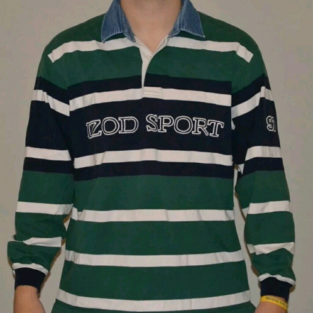 Vintage I Zod Polo Rugby Shirt Denim Collar Large